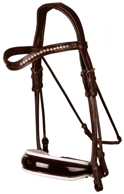 Round Sewn Double Bridle - Brown/White/Lacquer