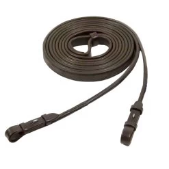 Plain Round Sewn Leather Reins - Espresso/Silver