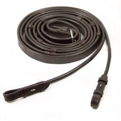 Round Sewn Leather Reins W Stoppers - Espresso/Silver